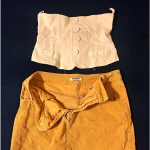 White cute button up tube top size. XS Cakey Brown skirt medium length size. M